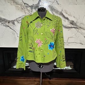 Bala Bala Green Blazer with Floral design, Size S, Button-Up